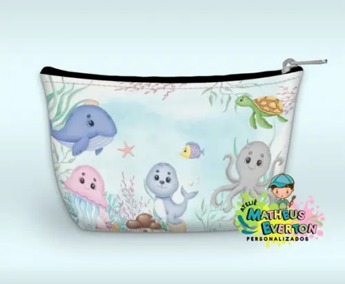 Necessaire Personalizada Fundo do Mar Aquarelado