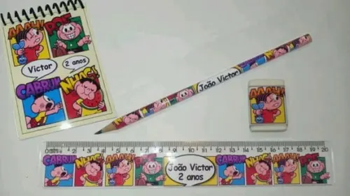 20 Kits Bloquinho, Lápis, Régua e Borracha Personalizado