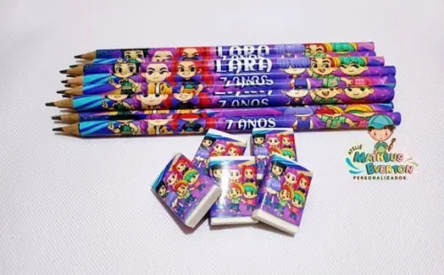 25 Kits Lápis e Borracha Personalizado Guerreiras de K-pop