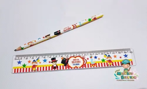 25 Kits Lápis e Régua Personalizado Circo