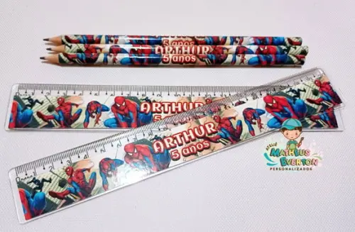25 Kits Lápis e Régua Personalizado Homem Aranha