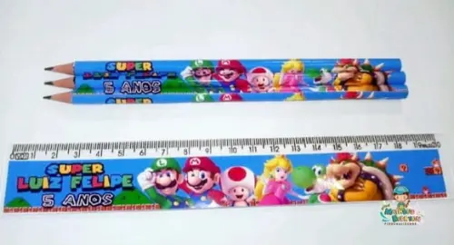 25 Kits Lápis e Régua Personalizado Super Mario Bros