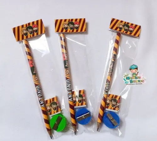 25 Kits Lápis, Borracha e Apontador Harry Potter