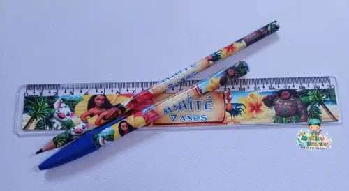 25 Kits Lápis, Caneta e Reguapersonalizado Moana