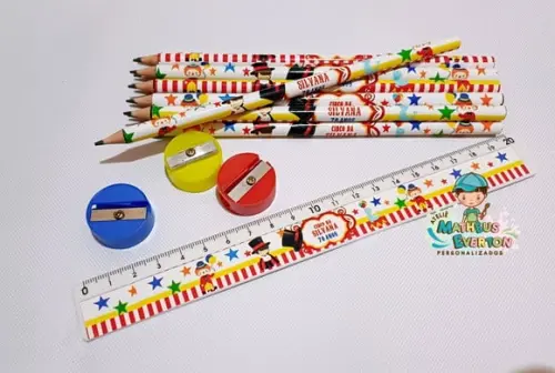 25 Kits Lápis, Régua e Apontador Personalizado Circo