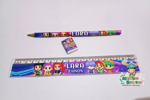 25 Kits Lápis, Régua e Borracha Guerreiras de K-pop Cute