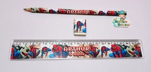 25 Kits Lápis, Régua e Borracha Homem Aranha