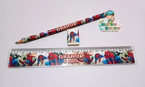 25 Kits Lápis, Régua e Borracha Homem Aranha