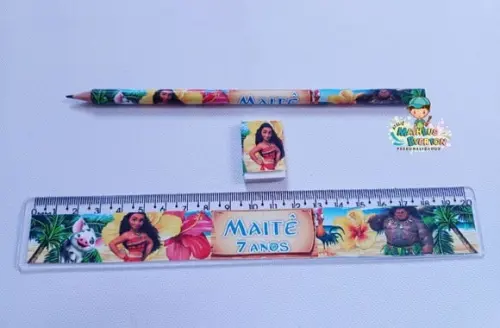 25 Kits Lápis, Régua e Borracha Moana
