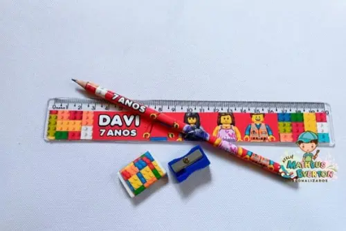25 Kits Lápis, Régua, Borracha e Apontador Lego Atu