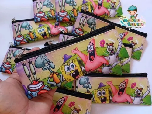 30 Estojos Slim Personalizado Bob Esponja Tam: 19x7cm