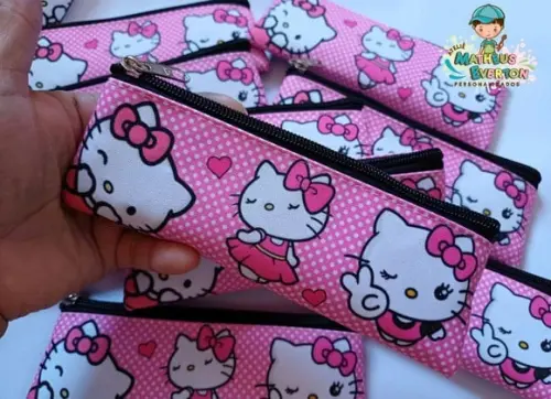 30 Estojos Slim Personalizado Hello Kitty Tam: 19x7cm
