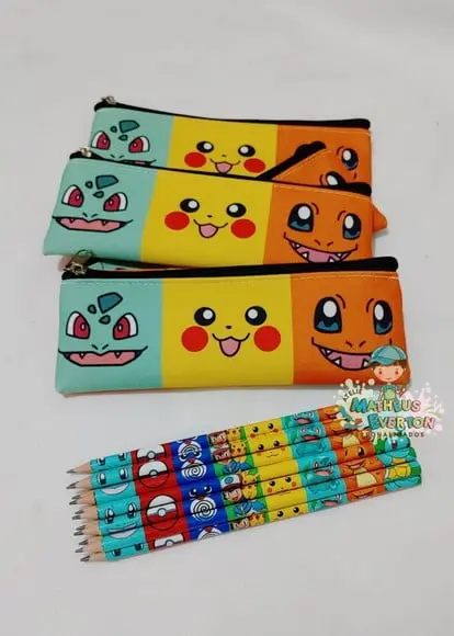 30 Estojos Slim Personalizado Pokémon Tam: 19x7 e 30 Lápis