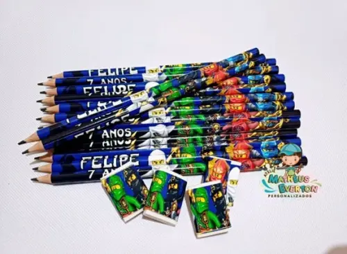 30 Kits Lápis e Borracha Personalizado Ninjago