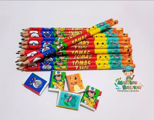 30 Kits Lápis e Borracha Personalizado Pokémon