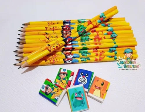 30 Kits Lápis e Borracha Personalizado Pokémon