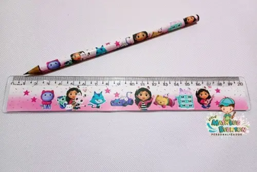 30 Kits Lápis e Régua Personalizado a Casa Mágica da Gabi