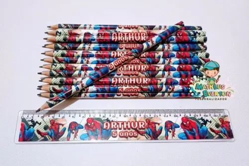 30 Kits Lápis e Régua Personalizado Homem Aranha