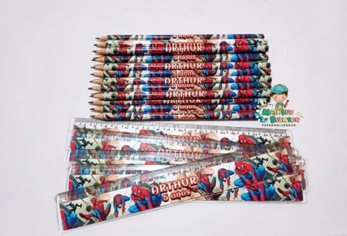 30 Kits Lápis e Régua Personalizado Homem Aranha
