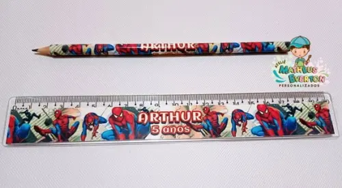 30 Kits Lápis e Régua Personalizado Homem Aranha