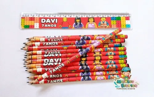 30 Kits Lápis e Régua Personalizado Lego Atu