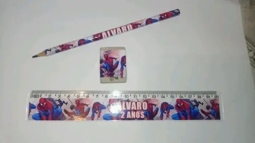 30 Kits Lápis, Borracha e Régua de 15 cm Homem Aranha