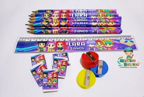 30 Kits Lápis, Borracha, Régua e Apontador Guerreiras de K-