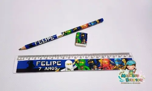 30 Kits Lápis, Régua e Borracha Ninjago