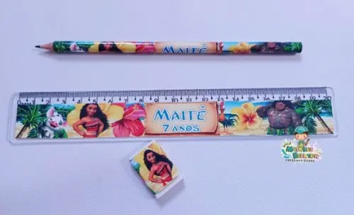 30 Kits Lápis, Régua e Borracha Personalizado Moana