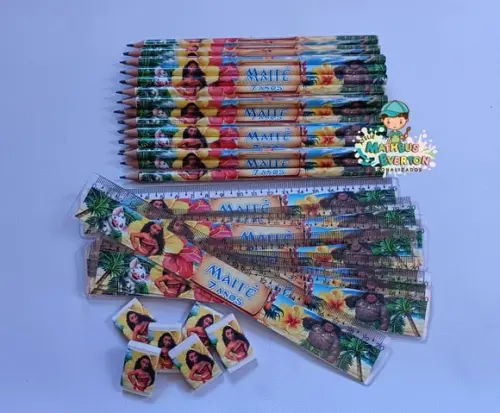 30 Kits Lápis, Régua e Borracha Personalizado Moana
