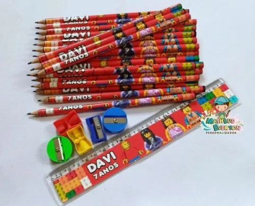 30 Kits Lápis, Régua, e Apontador Lego Atu