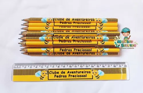 30 Lápis + 30 Réguas Personalizado Abelinha