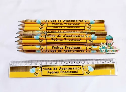 30 Lápis + 30 Réguas Personalizado Abelinha