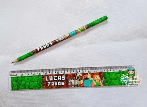 30 Lápis + 30 Réguas Personalizado Minecraft