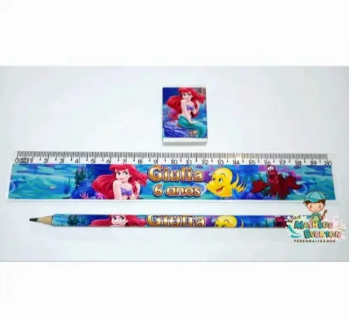 30 Lápis, 30 Réguas e 30 Borrachas Personalizado Ariel