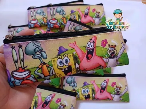 35 Estojos Slim Personalizado Bob Esponja Tam: 19x7cm