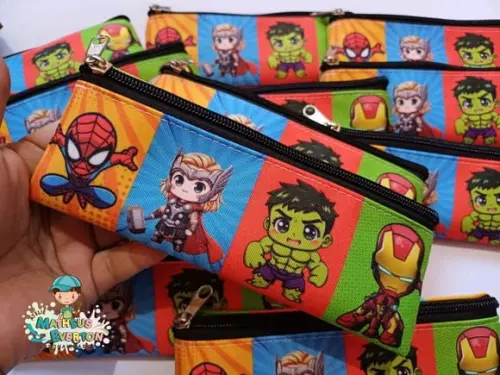 35 Estojos Slim Personalizado Heróis Cute Tam: 19x7cm