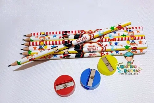 35 Kits Lápis e Apontador Personalizado Circo