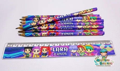 35 Kits Lápis e Régua Personalizado Guerreiras de K-pop Cute
