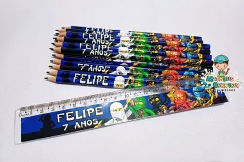 35 Kits Lápis e Régua Personalizado Ninjago