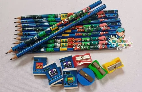 35 Kits Lápis, Borracha e Apontador Geometry Dash