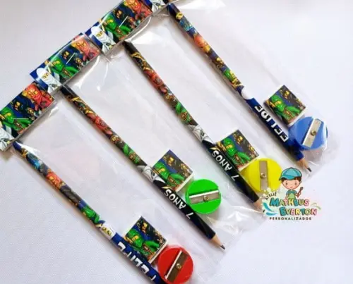 35 Kits Lápis, Borracha e Apontador Personalizado Ninjago