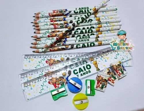 35 Kits Lápis, Borracha, Régua e Apontador Mascote da Copa