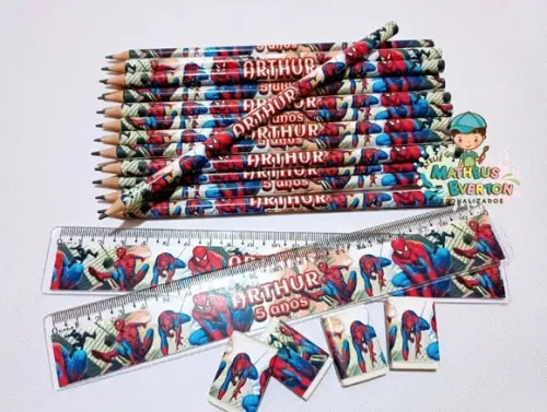35 Kits Lápis, Régua e Borracha Personalizado Homem Aranha