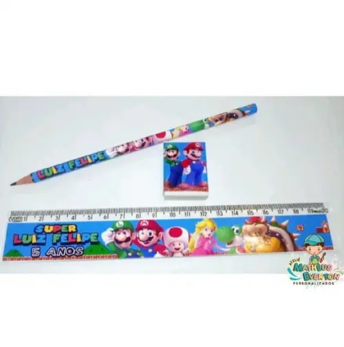35 Kits Lápis, Réguas e Borrachas Super Mario Bros