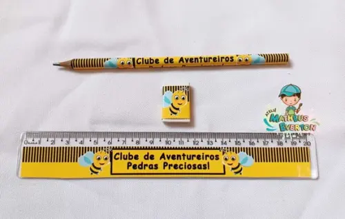 35 Lápis, 35 Réguas e 35 Borrachas Personalizado Abelinha
