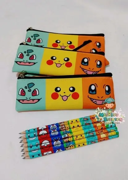 40 Estojos Slim Personalizado Pokémon Tam: 19x7 e 40 Lápis