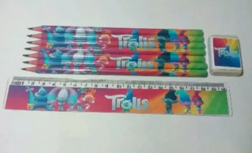 40 Kit Lápis, Régua e Borracha Personalizado Trolls