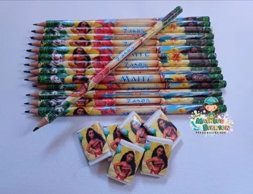 40 Kits Lápis e Borracha Personalizado Moana