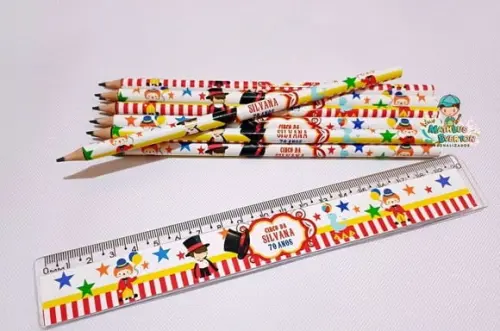 40 Kits Lápis e Régua Personalizado Circo